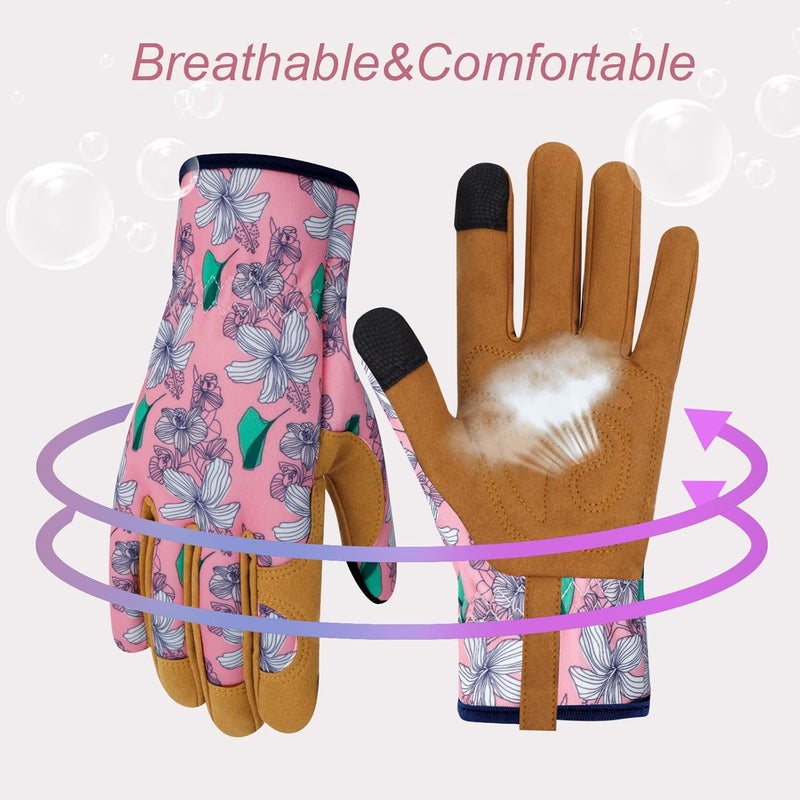 MERTURN Store Leather Gardening Gloves for Women Thorn Proof Garden Gloves Touch Screen Working Gloves Gifts,M - Image 4